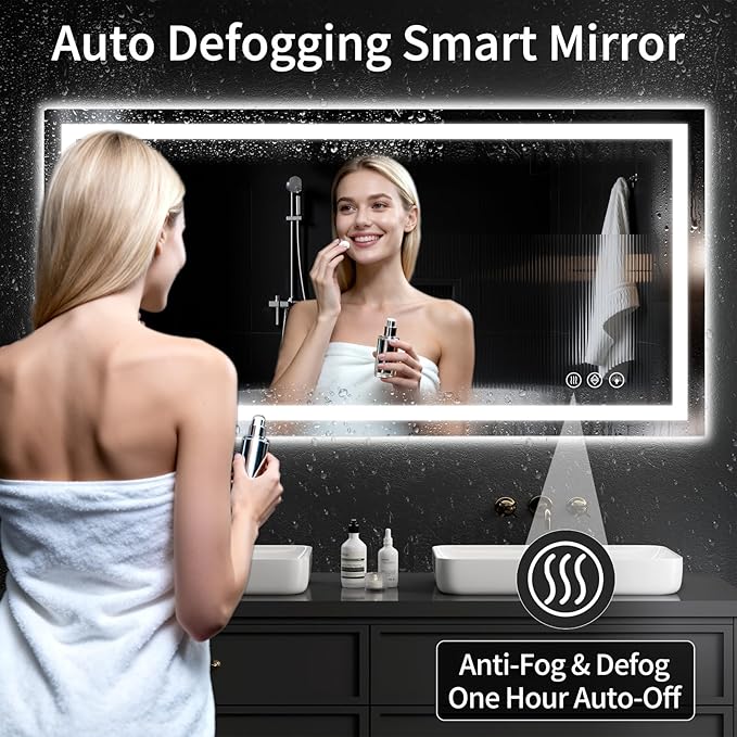 55"x30" LED Bathroom Mirror with Lights, Dimmable，Anti-Fog，Bathroom Vanity Mirror for Wall, Backlit + Front Lit, Memory Function, Shatter-Proof，Tempered Glass