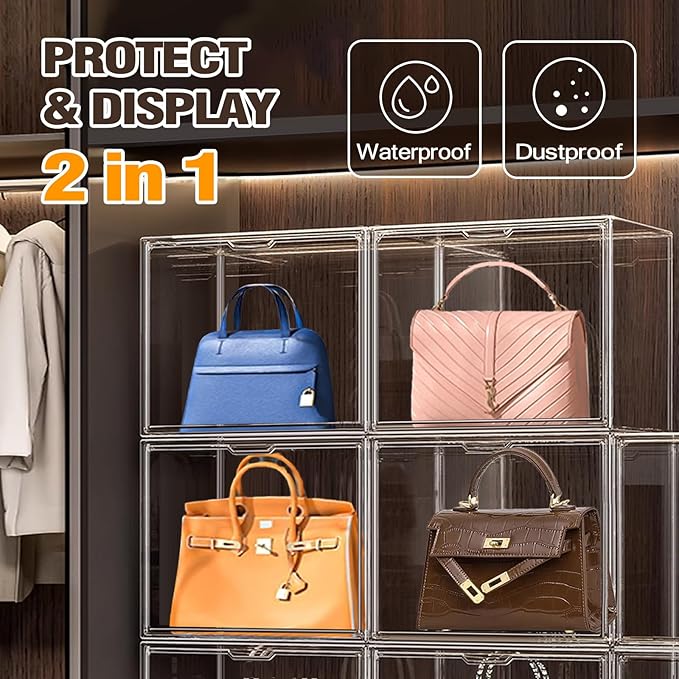 1 Pack Size 14 Acrylic Boot Shoe Box, X-Large Handbag Organizer Clear Storage Bins with Magnetic Lid Acrylic Display Case for Shoes, Book, Cosmetic, Figures, Collectibles, Purse