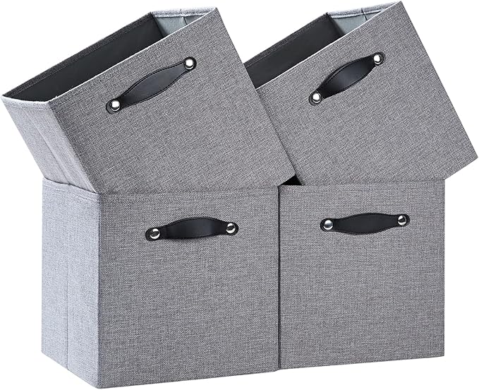 Foldable Fabric Storage Bins Cubes, 13x15x13 Inch Kallax Cubby Bins with Dual Handles, Dim Gray, 4 Pack