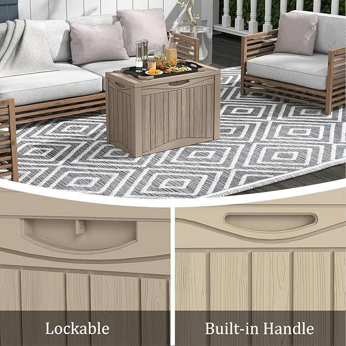 52 Gallon Resin Deck Box Waterproof Outdoor Storage Box for Patio Furniture Pool Accessories Indoor Storage for Cushion Garden Tools, Gray