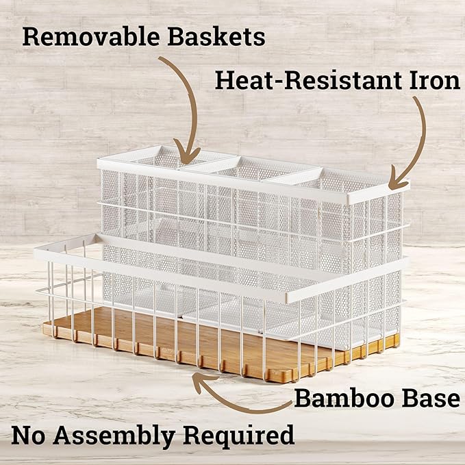 Hair Tool Organizer Countertop - Breathable Metal & Bamboo Hot Tools Organizer for Vanity - Hot Hair Tools Organizer Under Sink - Bathroom Hair Dryer Holder Countertop - Brush and Comb Holder Vanity