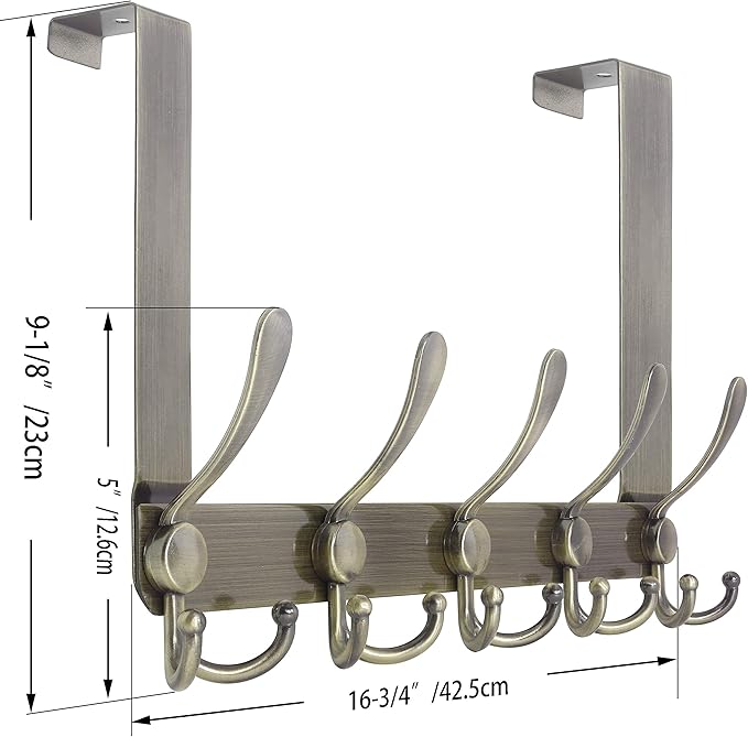 WEBI Over The Door Hooks Door Hanger with 5 Tri Hooks for Hanging, Over The Door Towel Rack Coat Hanger Coat Rack for Behind Back of Bathroom,Bronze