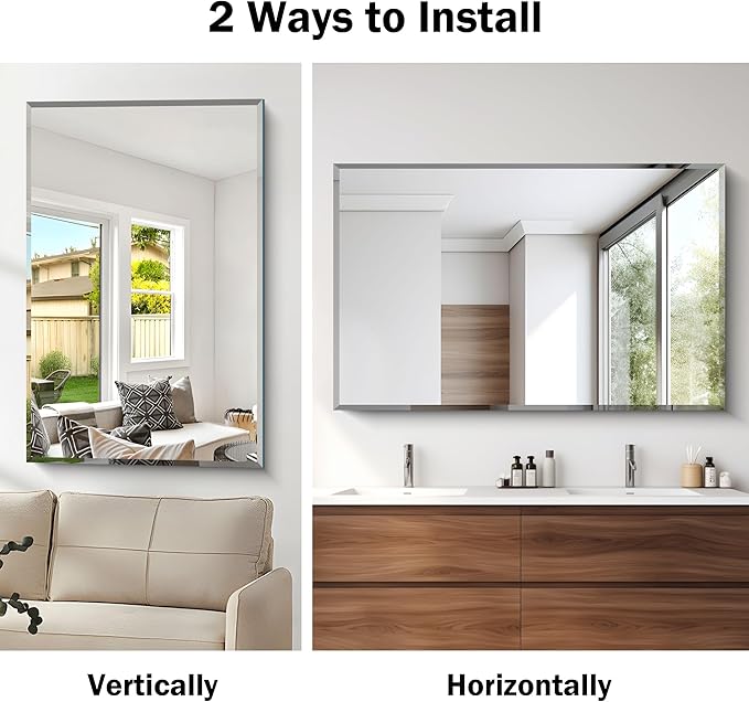 CILIBER Beveled Bathroom Mirror, 30x48 Large Frameless Mirrors for Over Sink, Upgraded Shatterproof Beveled Frameless Vanity Mirror for Bedroom, Living Room and Entryway (Horizontal/Vertical)