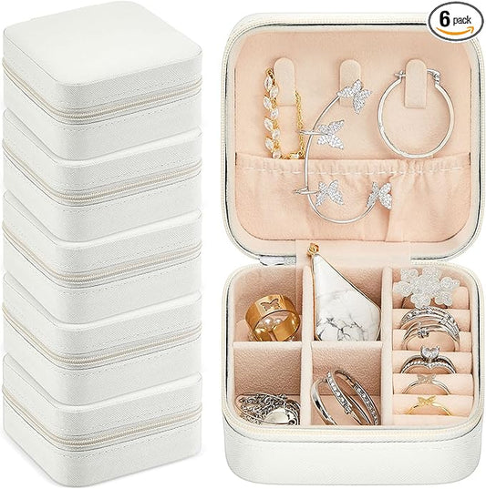 Taiyin 6 Pcs Travel Jewelry Case, Valentines Day Gifts for Her- Small Jewelry Organizer Box Bridesmaid Gifts for Women Girls (White)