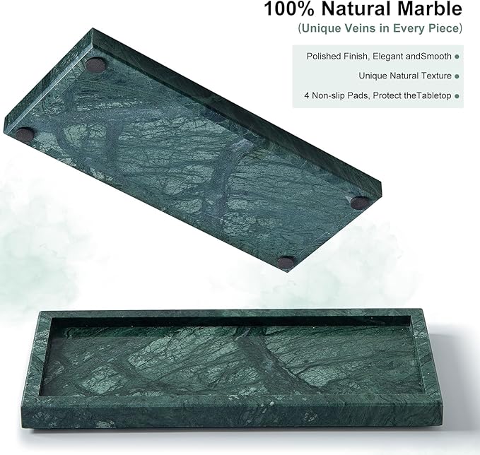 Luxury Natural Small Marble Tray for Bathroom Vanity and Kitchen Sink, Stone Countertop Organizer for Soap Dispenser, Jewelry, Perfume, Candle, Ring, Home Decor, Non-Resin Non-Ceramic