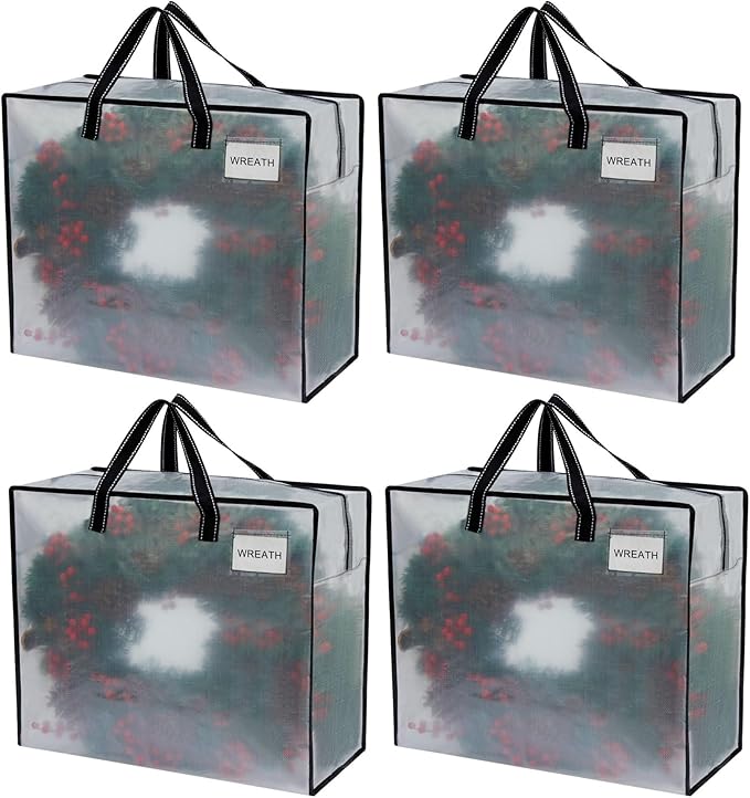 VENO 4 Pack Moving Bags, Christmas Storage Containers, Storage Totes, Zipper On Top, Sturdy, Storage Bags for Camping, Clothes, Bedding, Comforters, Pillows (22 Gallon Clear, 4 Pack)