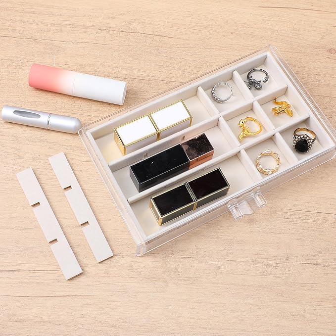 5 Drawers Clear Jewelry Box for Women and Girls, Acrylic Earring Holder Organizer Ring Holder Display Storage, Warm White