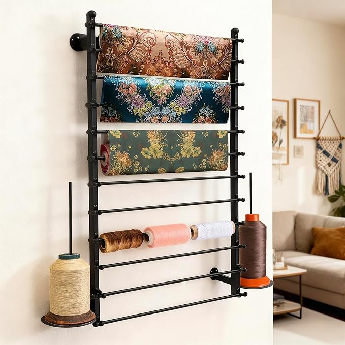 12 Layers 80cm Black Wall Display Stand Wrapping Paper Ribbon Organizer Tie Scarf Rack Belt Towel Holder Spool Hijab Stand Metal Shelving for Home, Retail Stores, Flower Shop, Studio, Sewing