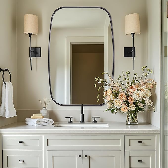 ANDY STAR Black Oval Mirrors for Bathroom, 24x36 Inch Oblong Bathroom Mirrors for Over Sink, Modern Metal Vanity Mirror, Non-Rusting SUS304 Metal Tube Frame, Wall-Mounted Vertically or Horizontally