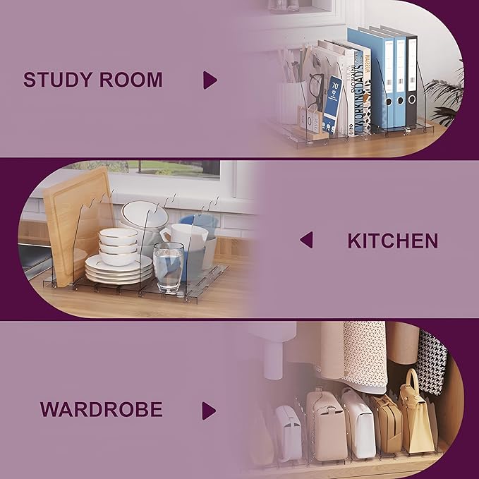 2 Pack Clear Bag & Purse Organizer for Closet - Adjustable Shelf Dividers for Closet Organizer - Clear Bag Storage Separator Rack for Handbag, Clothes Clutch, Tote, Book in Bedroom, Office