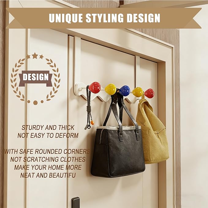 Over Door Coat Rack, Coat Hooks for Door Coat Hanger, Towel Hanger for Bathroom, Door Hanger Hooks, Hooks for Hanging Hat Key Towel Purse Robes Mudroom Entryway