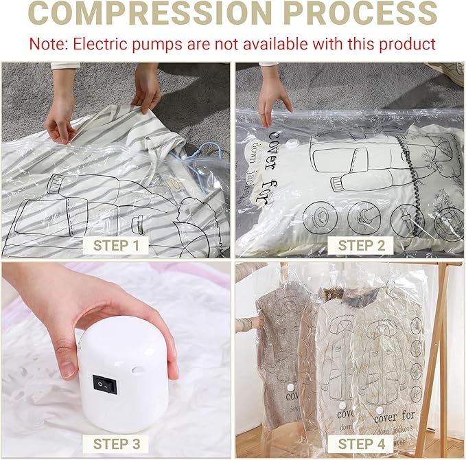 Hanging Vacuum Storage Bags 5 Pack Reusable Space Saver Bags for Clothes 43.3 x27.6 inch Vacuum Seal Storage Bag Dresses Space Bags for Suits, Coats or Jackets, Closet Organizer and Storage