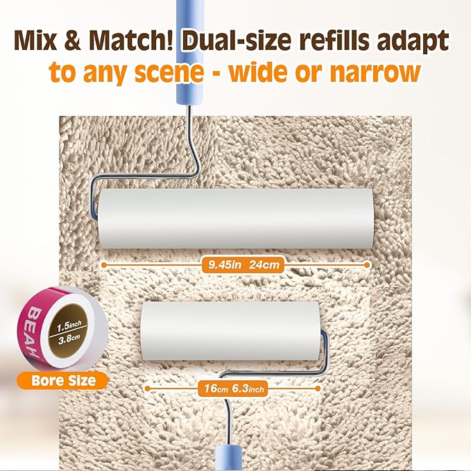 9.45 Inch Extra Sticky Lint Roller Refills 3 Pack (270 Sheets) –Compatible with 9.45 Inch Lint Rollers Pet Hair and Lint Cleaning on Furniture, Carpets, and Clothes