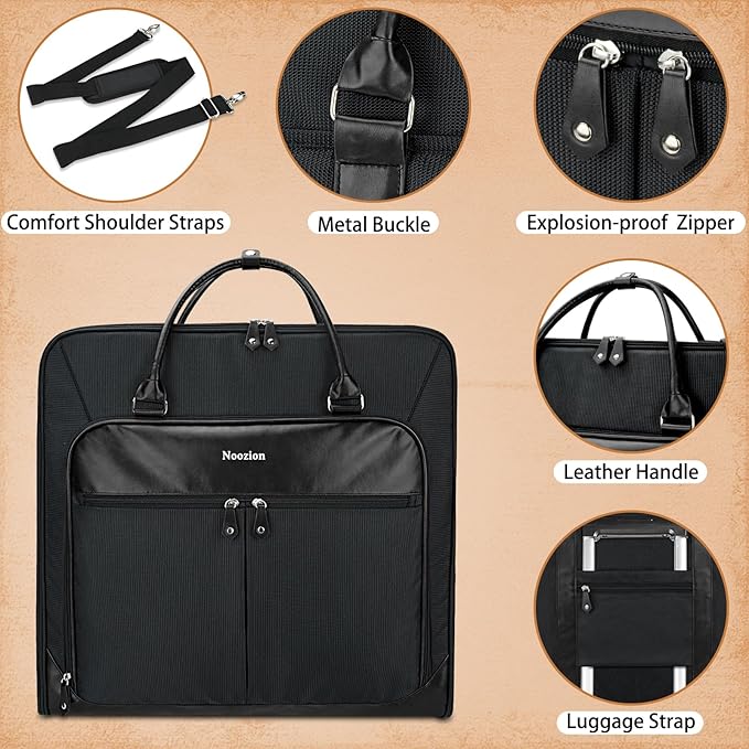 Garment Bag Travel Large Carry On Suit Bag with Strap for Business Hanging Suitcase Luggage Bags for Men Women (Black)