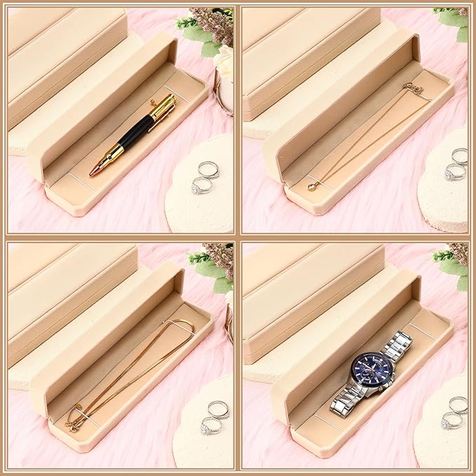 Batiyeer 24 Pcs Velvet Bracelet Box Bulk Jewelry Chain Necklace Box Bracelet Storage Case Long Jewelry Case for Valentine Wedding Pendant Display, 8.86 x 2.13 x 1.38 Inch(Beige)
