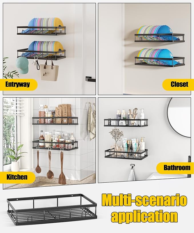 Sunfanie 2 Packs Metal Hat Rack for Wall, Holder with Multiple Hooks, Organizer for up to 40 Baseball Caps, Sturdy Wall Drilled Rack, Storage for Door/Closet, Black