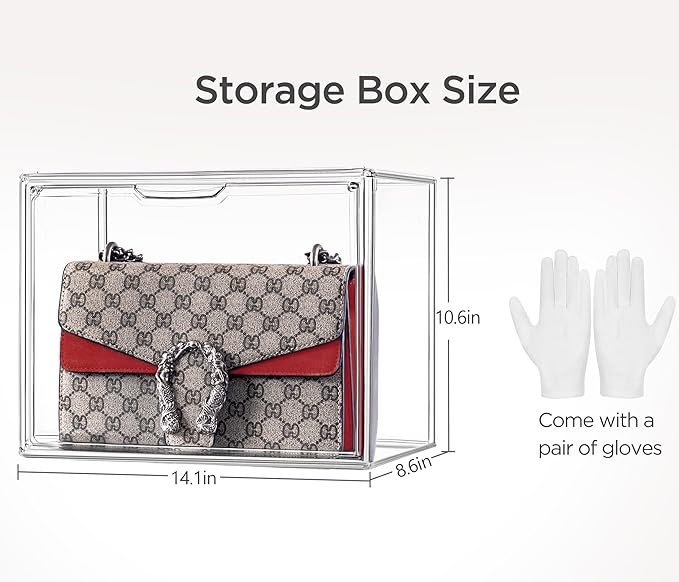 HBlife 2 Pack Purse Storage Organizer for Closet, Large Clear Stackable Handbag Display Case Box with Magnetic Door for Collectibles, Cosmetics, Women Heels and Toys