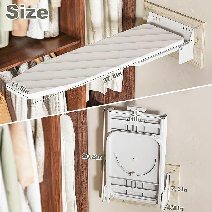 uyoyous Wall Mounted Ironing Board 37.4x11.8x7.3 inch Foldable Iron Board Wall Mount 180° Swivel Heavy Duty Ironing Boards with Heat Resistant Cover for Home Laundry Room