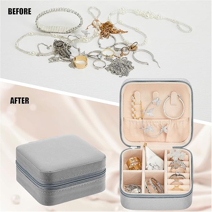 Taiyin 6 Pcs Travel Jewelry Case, Valentines Day Gifts for Her- Small Jewelry Organizer Box Bridesmaid Gifts for Women Girls (Gray)