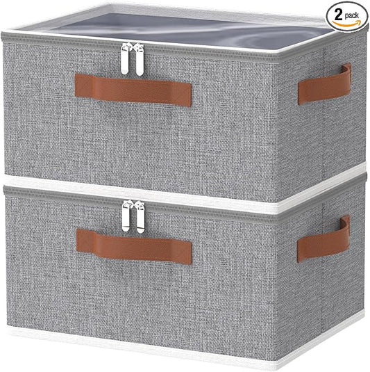 OUTBROS Clothes Storage Boxes with Lid, Large Foldable Bags, Wardrobe Organiser with Handle and Zipper, Used for storing blankets, pillows, 15.7 x 11.8 x 7.9 inch, 2-Pack