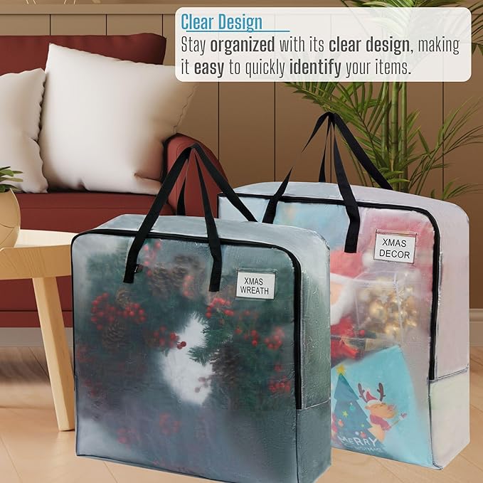 VENO 5 Pack Wreath Storage Bag and Christmas Decoration Garland Container, 30 Inch Clear Wreath Bag, Holiday Decoration Organizers, Moving Boxes. Packing Supplies for College (Square - 5 Pack)