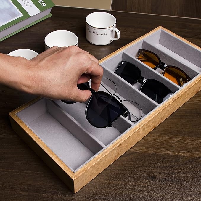 Natural bamboo Glasses Eyeglass Eyewear Sun glasses Sunglasses Box Storage Case Tray Display Showcase Organizer Box