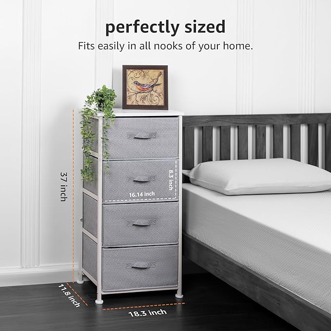 Amazon Basics Fabric 4-Drawer Storage Organizer Unit for Closet, White