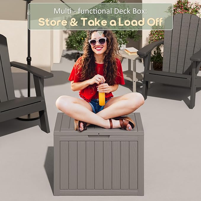 45 Gallon Outdoor Storage Box, Resin Deck Boxes Outdoor Waterproof For Patio Furniture, Garden Tools, Pool Supplies, Lockable And UV Resistant (Striped Gray)