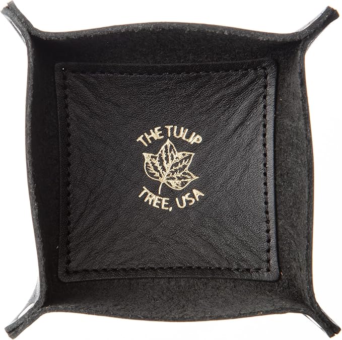 USA Handmade Premium Leather Valet Tray, Jewelry Organizer With Brass Rivets (Ebony Black, Mini)