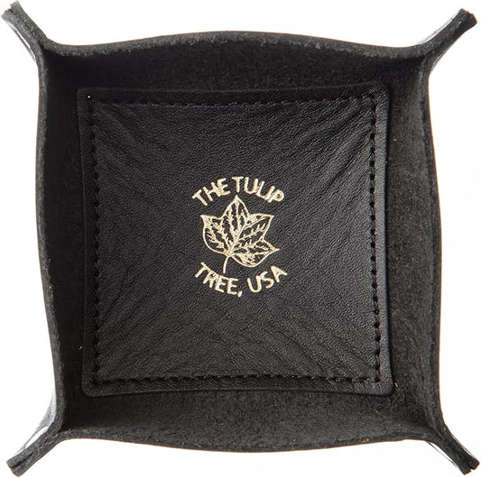 USA Handmade Premium Leather Valet Tray, Jewelry Organizer With Brass Rivets (Ebony Black, Mini)