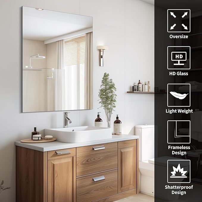 CILIBER Frameless Mirror, 30x40 Inch Rectangle Bathroom Mirrors for Wall, Upgraded Shatterproof Large Vanity Mirror Over Sink with Polished Edge for Bathroom, Bedroom, Living Room and Entryway