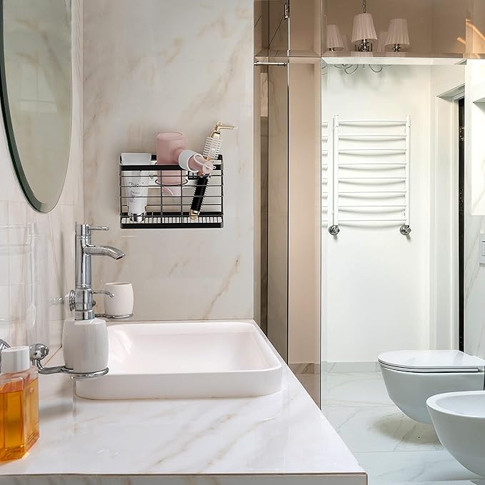 Hair Dryer Holder - Hair Tool Organizer Wall Mount/Adhesive Blow Dryer Holder/Curling iron holder Cabinet Door Bathroom Organizer for Hair Dryer, Curling Wands, Hair Straighteners Black