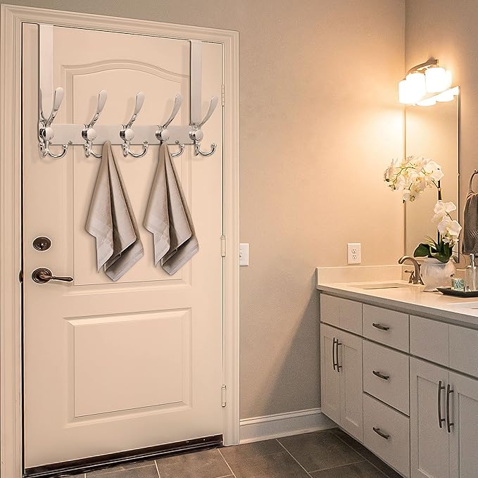 WEBI Over The Door Hooks,Triple Hooks for Hanging,Door Hanger,Over The Door Towel Rack,Door Coat Hanger Coat Rack for Clothes,Behind Bathroom,Chrome,2 Packs