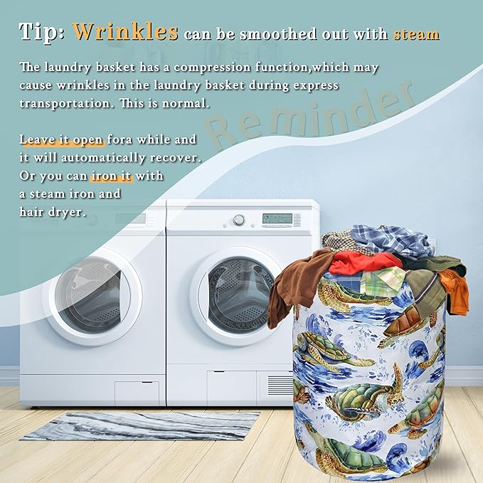 Sea Turtles Laundry Basket With Handles Oxford Cloth Tote Bag Colorful Turtle Laundry Hamper 18.9"x16.5 "Foldable Clothe Storage Bucket Toy Organizer For Bathroom/Laundry/Bedroom