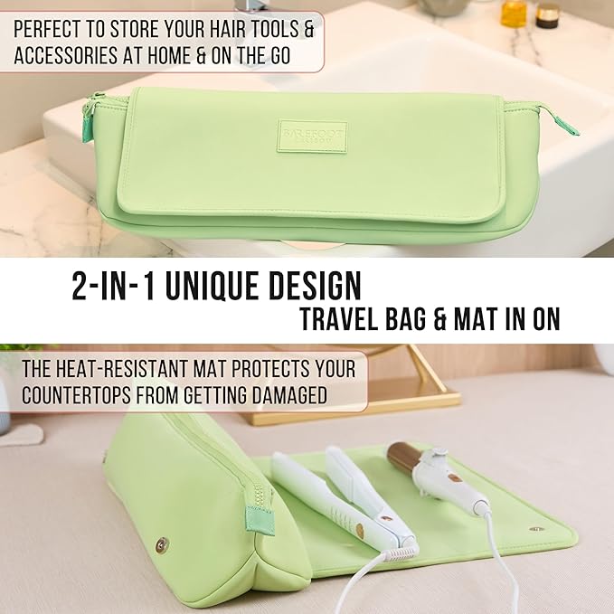 BAREFOOT CARIBOU Hair Tools Travel Bag and Heat Resistant Mat for Flat Irons, Straighteners, Curling Iron, and Haircare Accessories, 2-in-1 design, with Interior Pockets, Portable Organizer