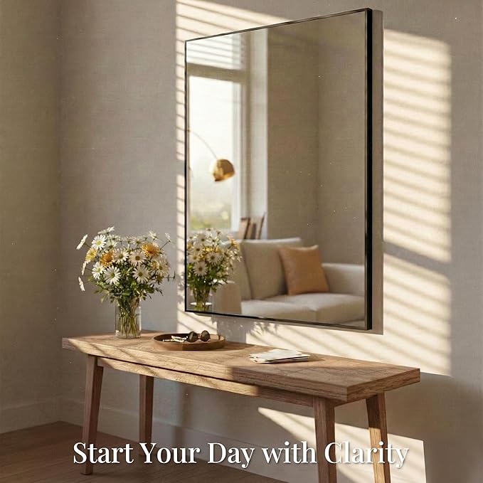 40"x30" Black Bathroom Mirror for Wall, Metal Framed Vanity Mirror Over Sink, Large Rectangular Farmhouse Decor for Fireplace, Flush Mount