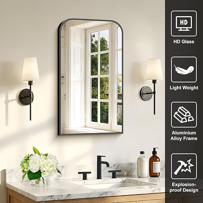 Bathroom Mirror, 18x30 inch Black Rectangle Wall Mounted Mirror with Thin Frame, Bathroom Vanity Mirrors for Over Sink, Entryway, Living Room, Bedroom