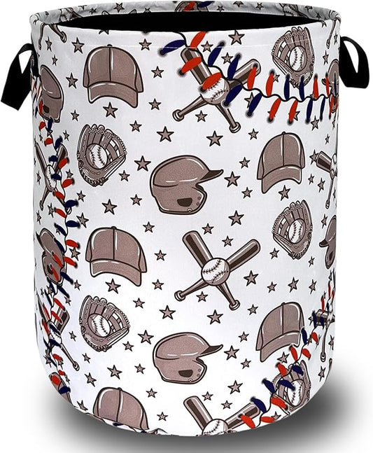 Retro Baseball Laundry Hamper Foldable With Handles Sports Theme Tote Bag Oxford Cloth Funny Laundry Basket Clothes Toy Storage Bucket 18.9"x16.5"For Bathroom/Laundry/Bedroom