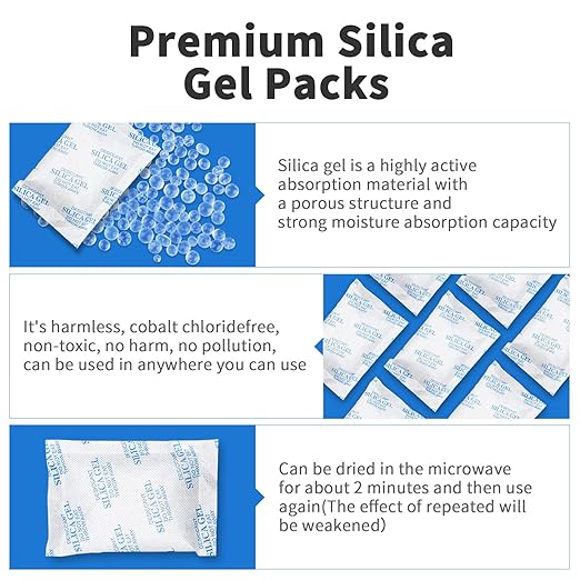 Silica Gel Packs - 150Pcs 20Gram Moisture Absorbers, Premium Transparent Desiccant for Storage