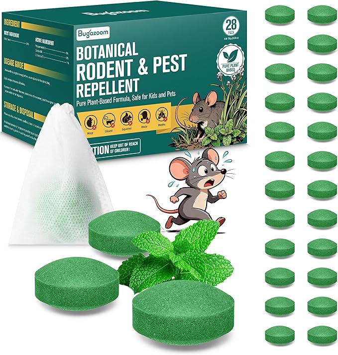 Peppermint Oil Moth Balls for Rodents Deterrent‌ 28 Pack – Natural Mice & Rat Repellent for Indoor/Outdoor Use, Safe for Pets & Humans, Long-Lasting Pest Repellent for Squirrels, Skunks, Chipmunks‌