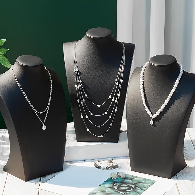 Kigley 6 Pcs Black PU Leather Jewelry Bust Display Necklace Holder Stand Necklace Mannequin Holder for Jewelry Display Trade Show(13.39 x 3.94 x 8.07 Inches)