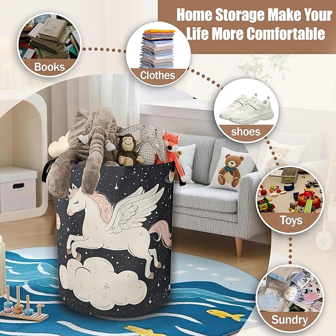 Cute Unicorn Laundry Basket,Galaxy Space Laundry Hamper Waterproof Oxford Cloth Tote Collapsible,Clothes Storage Bucket Decorative Toy Organizer For Bathroom Bedroom 16" x 20.8"