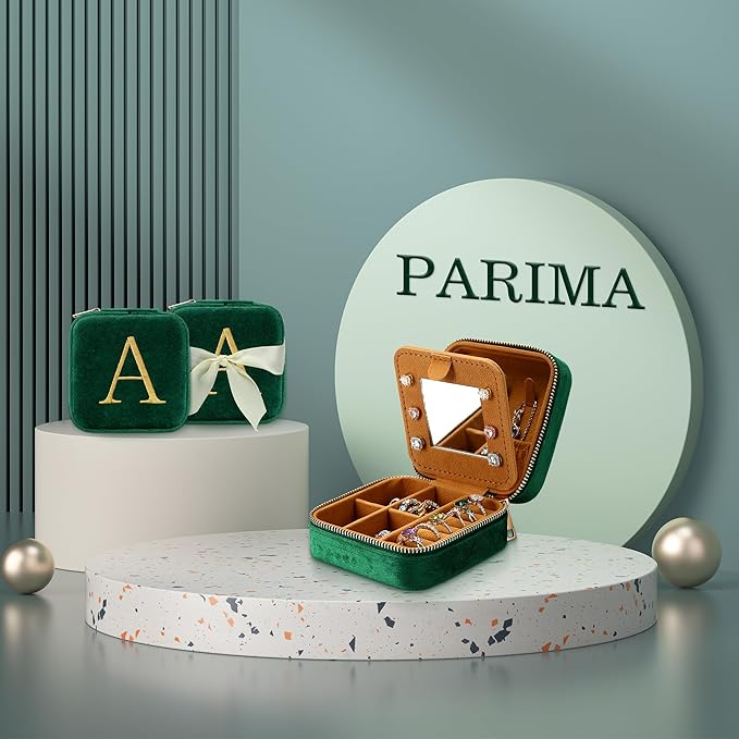 Parima Gifts for Girls - Gifts for Sister, Birthday Gift for Sister, Sister-In-Law Gift, Plush Velvet Emerald-Green Jewelry Box Travel Jewelry Case - Letter L, Green