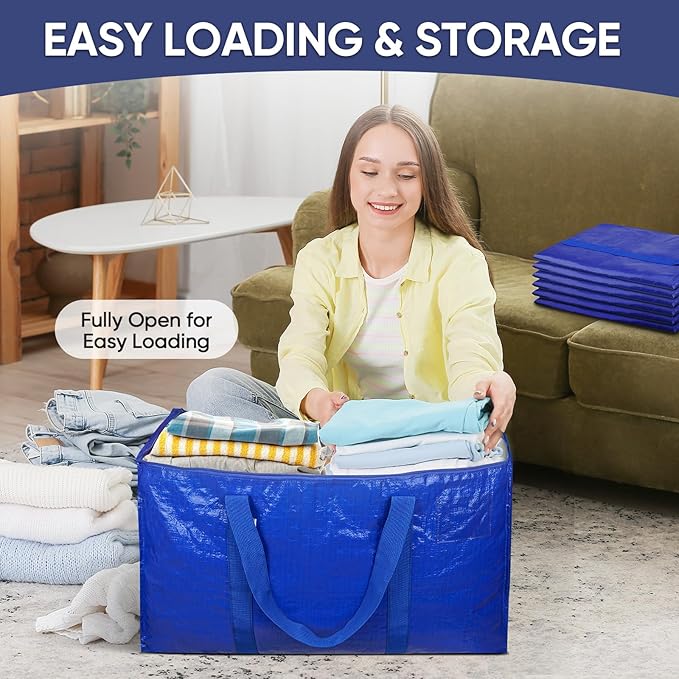 TICONN 16 Pack Extra Large Moving Bags with Zippers & Carrying Handles, Heavy-Duty Storage Tote Moving Boxes for Space Saving (16 PK, 30 Gallon)