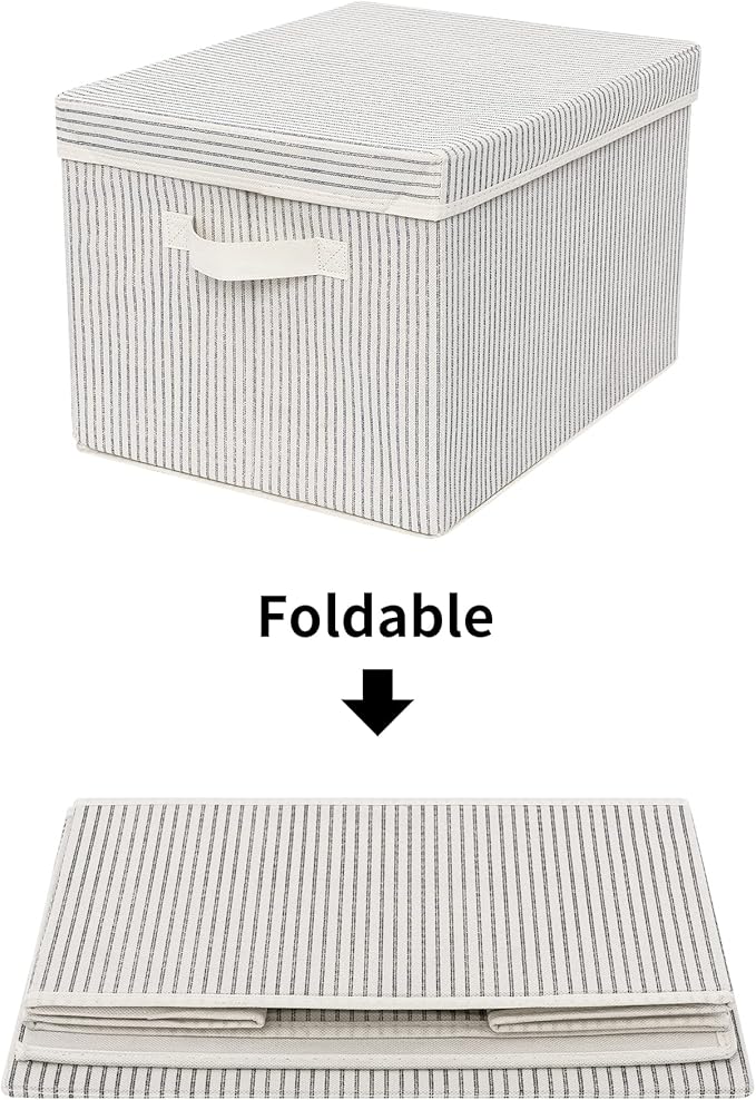 GRANNY SAYS Fabric Boxes with Lids, Closet Organizers and Storage Baskets, Jumbo Storage Containers for Towels and Clothes, Decorative White/Black, 3-Pack
