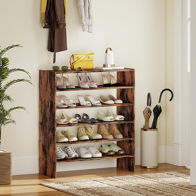 Tangkula 6-Tier Stackble Vertical Shoe Rack, Space Saving Wooden Corner Shoe Storage Shelf for 18 Pairs, 3-in-1 Adjustable White Shoe Organizer for Front Door Entryway