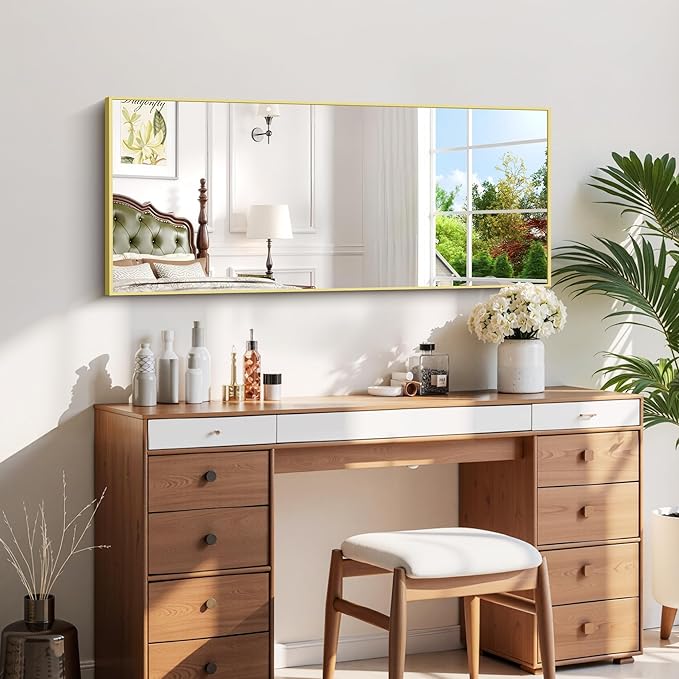 Gold Bathroom Mirror for Wall, 20x48 Inch Rectangle Mirror with Metal Frame, Modern Vanity Mirrors for Bathroom Living Room, Entryway Hangs Horizontal or Vertical