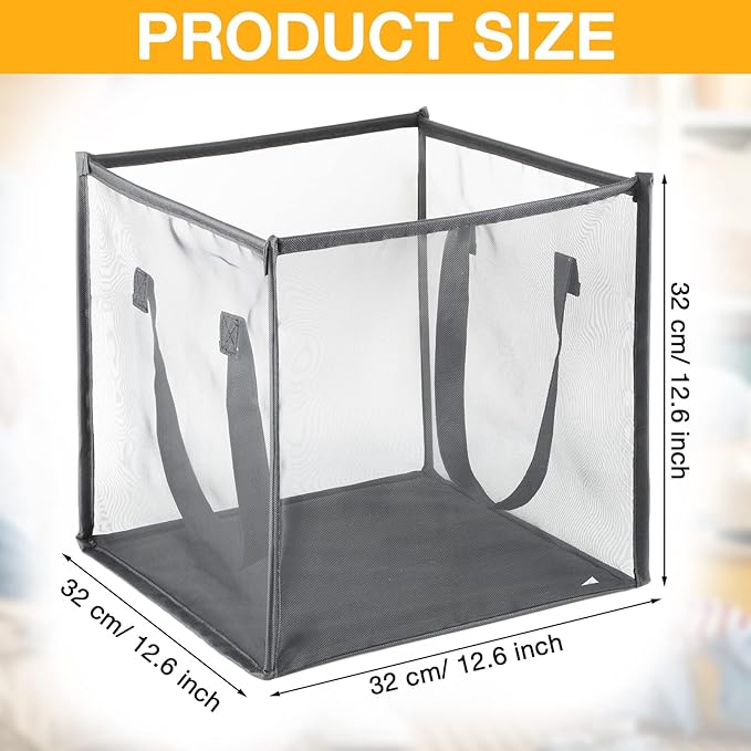 Zopeal 6 Pack Popup Laundry Hamper 13 Inch Collapsible Laundry Baskets with Handles Mesh Clothes Baskets Portable Single Layer Foldable Clothes Hamper Square Bin for Washing (Grey,Single-layer)