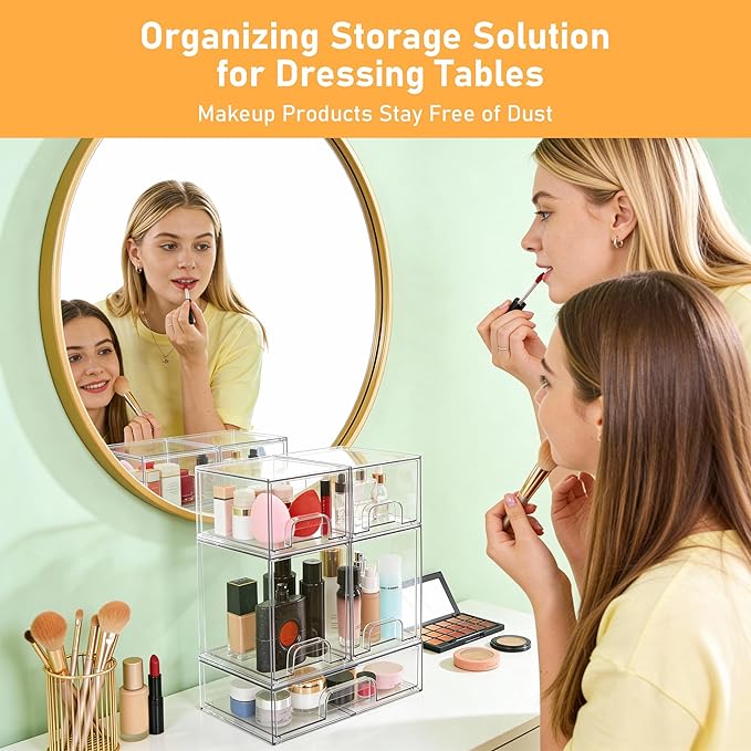 Stackable Storage Drawers Set of 5, Baby Bottle Organizer, Clear Multipurpose Storage for Countertop - Organize Kitchen, Vanity, Bathroom Cabinet & Pantry Supplies