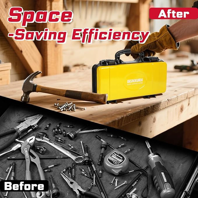 11”Yellow Tools Box, Portable Steel Heavy-duty Tool Case with Safety Latch and Handle for Tools Storage and Organizers, Home DIY